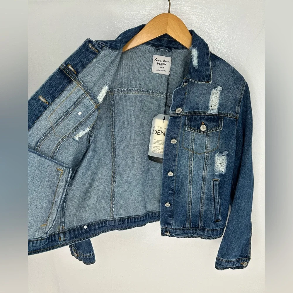Love Tree Denim Jean Jacket Size Large Be a Kind Human Floral Painted Back‎ - Picture 8 of 13